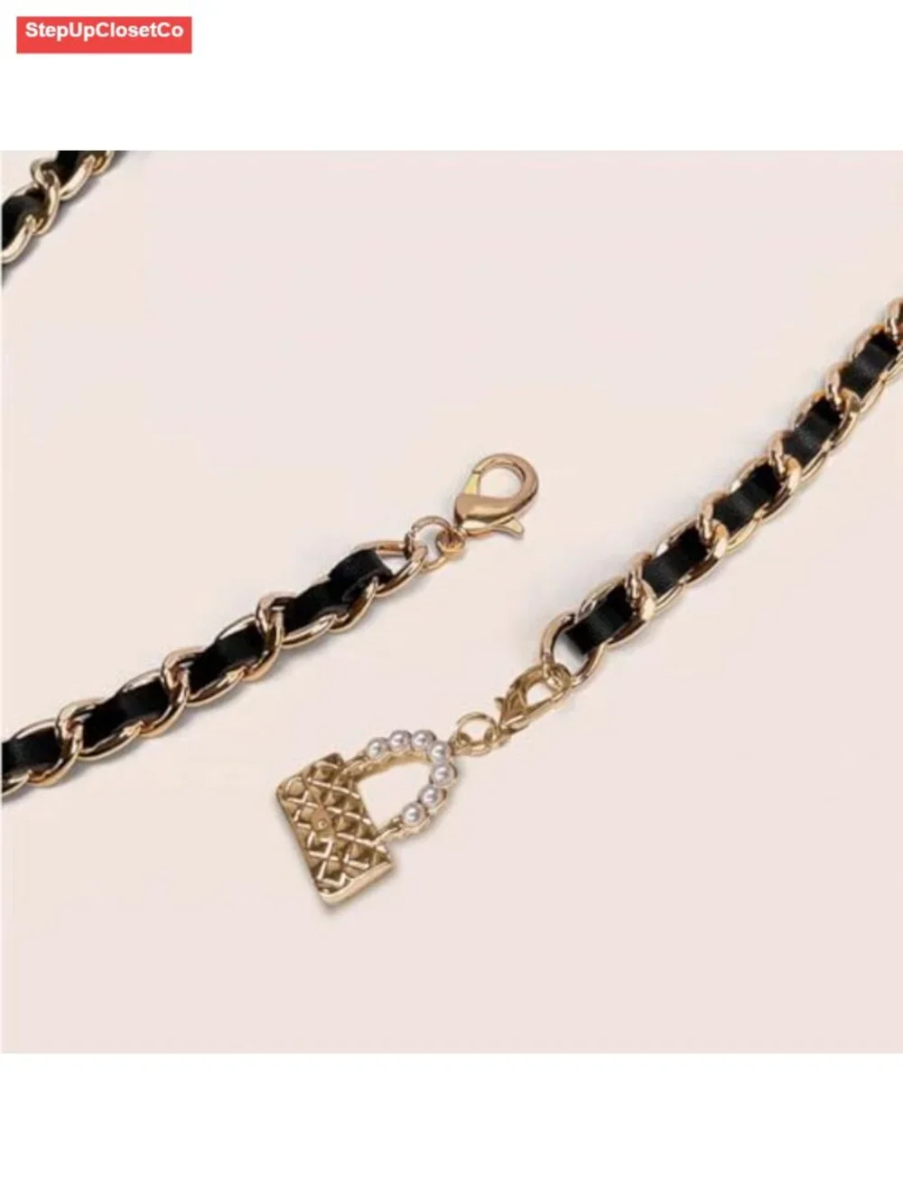 Women's Chain Belt with Detachable Pouch, Metal & PU Leather Braided Waist